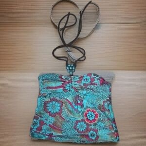 ☕️Y2K RARE FADED GLORY TURQUOISE STONE CHARM PAISLEY SWIM TOP SWIMWEAR TOP